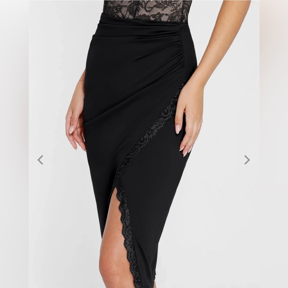 Black Lace-Trim Midi Skirt
